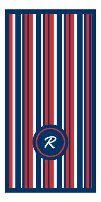 Thumbnail for Personalized 5 Color Stripes 4 Repeat Beach Towel - Vertical - Red White and Blue - Circle Off Center Frame - Front View