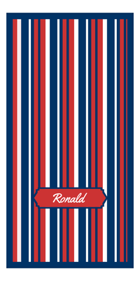 Thumbnail for Personalized 5 Color Stripes 4 Repeat Beach Towel - Vertical - Red White and Blue - Oblong Off Center Frame - Front View
