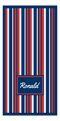 Thumbnail for Personalized 5 Color Stripes 4 Repeat Beach Towel - Vertical - Red White and Blue - Rectangle Off Center Frame - Front View