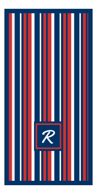 Thumbnail for Personalized 5 Color Stripes 4 Repeat Beach Towel - Vertical - Red White and Blue - Square Off Center Frame - Front View