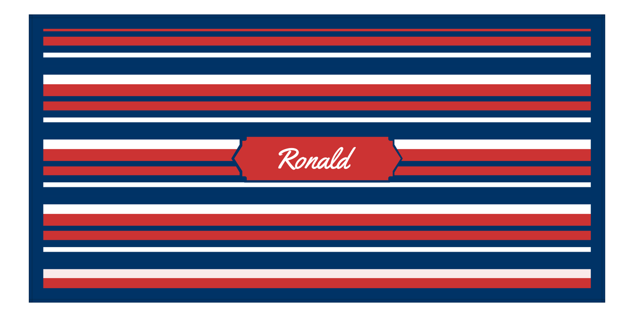 Personalized 5 Color Stripes 4 Repeat Beach Towel - Horizontal - Red White and Blue - Oblong Frame - Front View