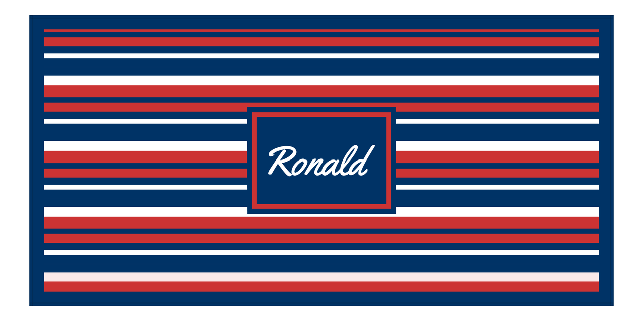 Personalized 5 Color Stripes 4 Repeat Beach Towel - Horizontal - Red White and Blue - Rectangle Frame - Front View