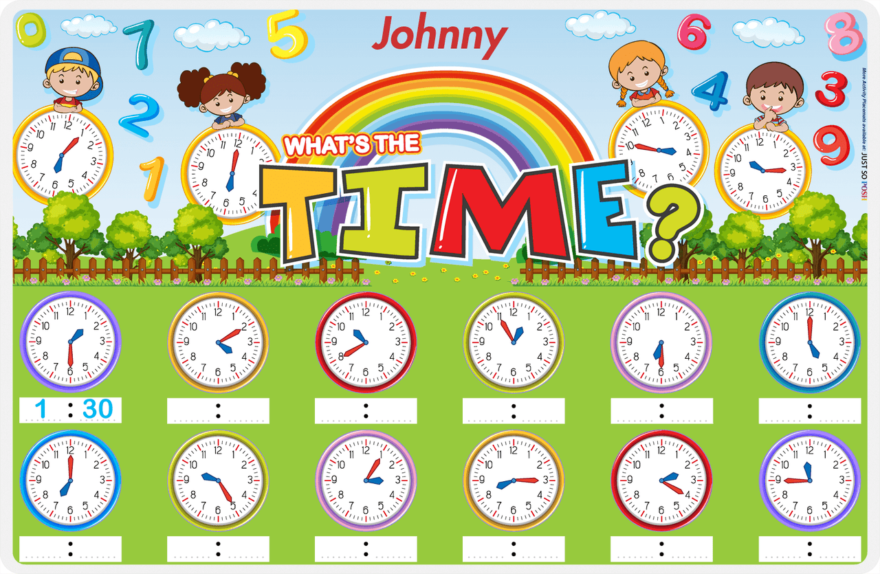Personalized Activity Placemat - Telling Time I - Read the Clock -  View