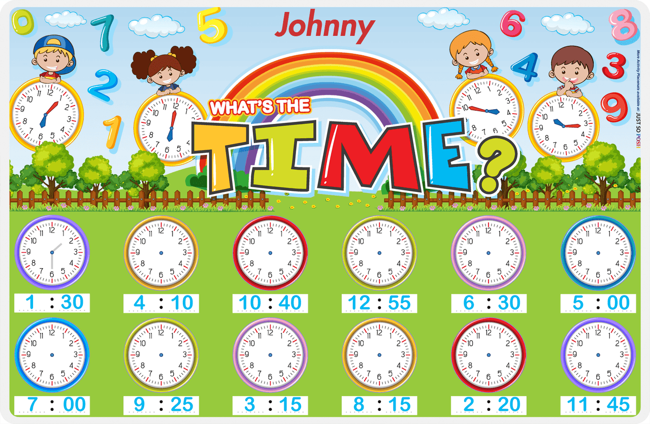 Personalized Activity Placemat - Telling Time I - Add Clock Hands -  View