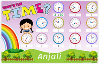 Thumbnail for Personalized Activity Placemat - Telling Time III - Black Hair Girl -  View