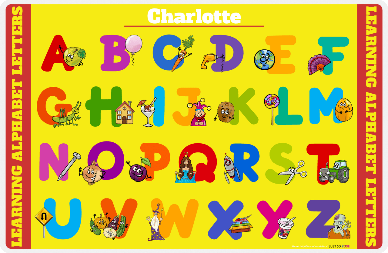 Personalized Activity Placemat - Learning Alphabet II - Yellow Background -  View