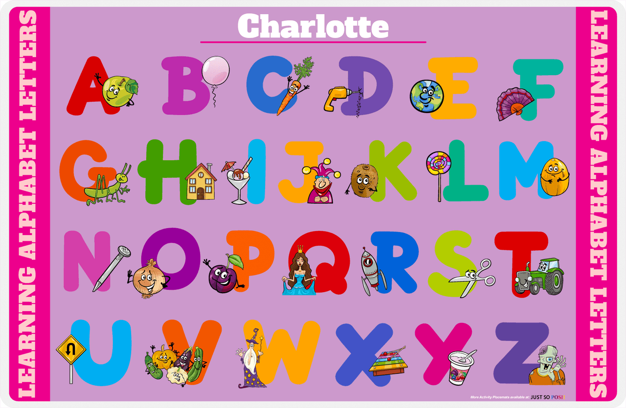 Personalized Activity Placemat - Learning Alphabet II - Purple Background -  View