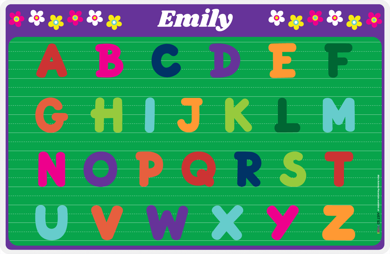 Personalized Activity Placemat - Learning Alphabet IV - Green Background -  View