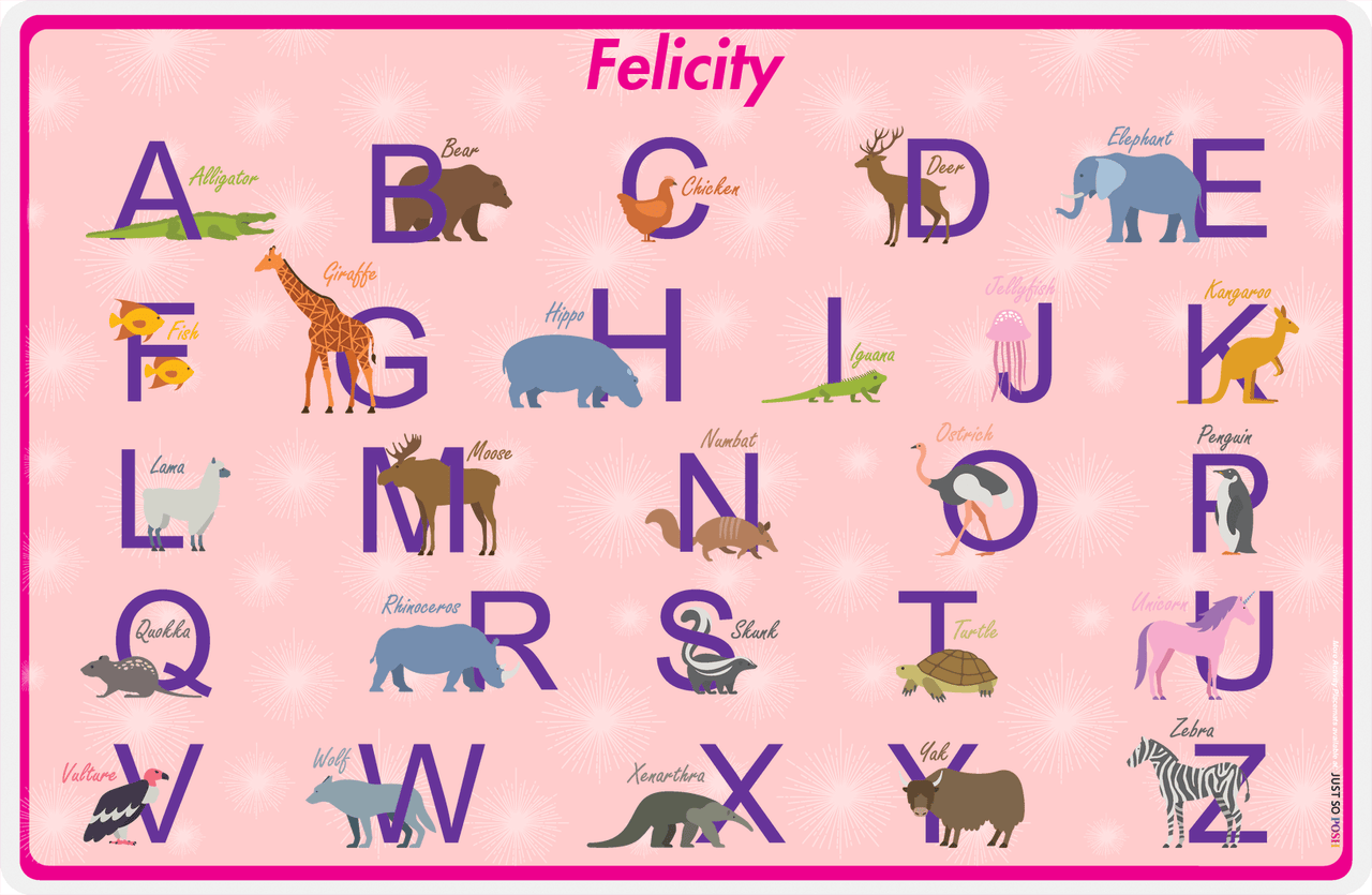 Personalized Activity Placemat - Learning Alphabet V - Pink Background -  View