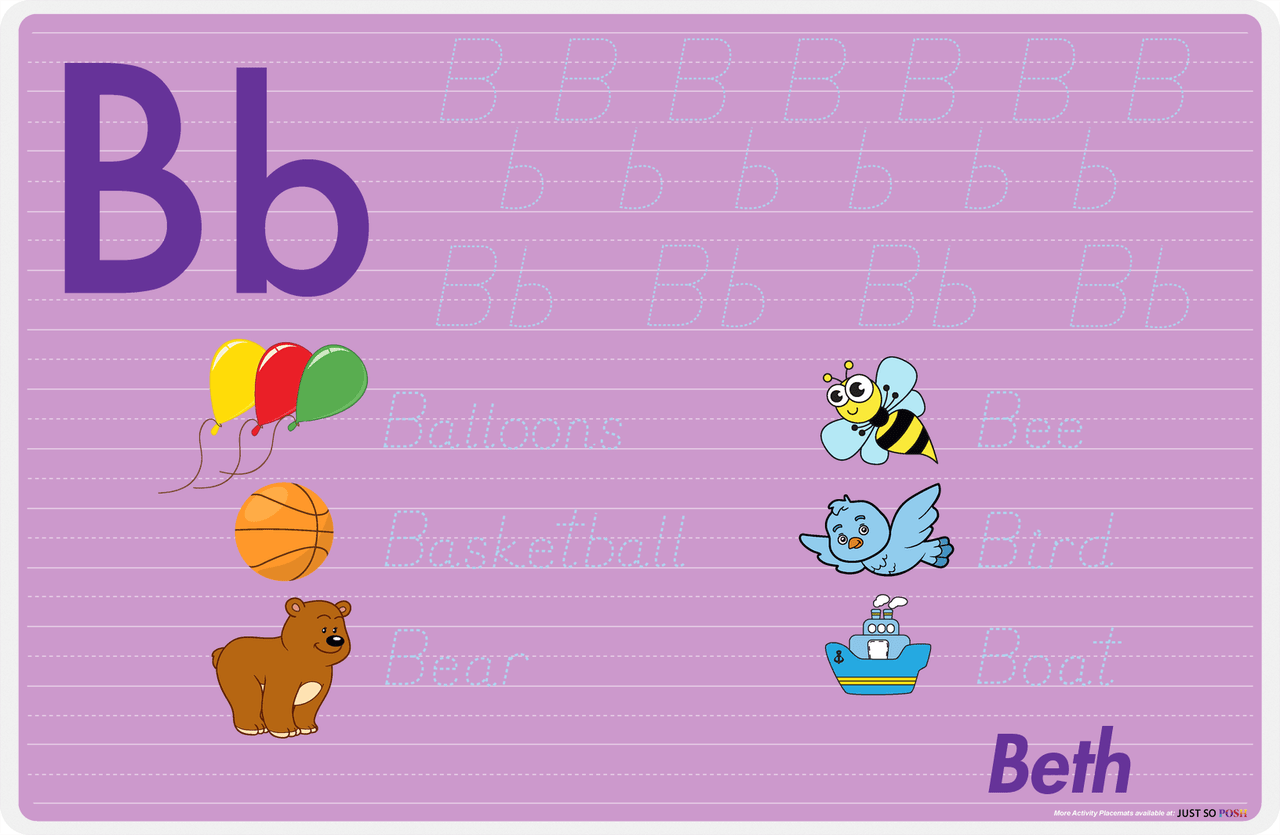 Personalized Activity Placemat - Tracing Letter B - Purple Background -  View