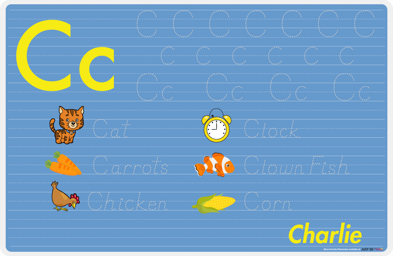 Personalized Activity Placemat - Tracing Letter C - Blue Background -  View