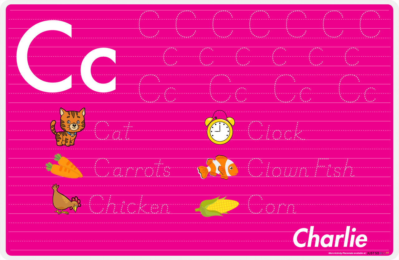 Personalized Activity Placemat - Tracing Letter C - Pink Background -  View