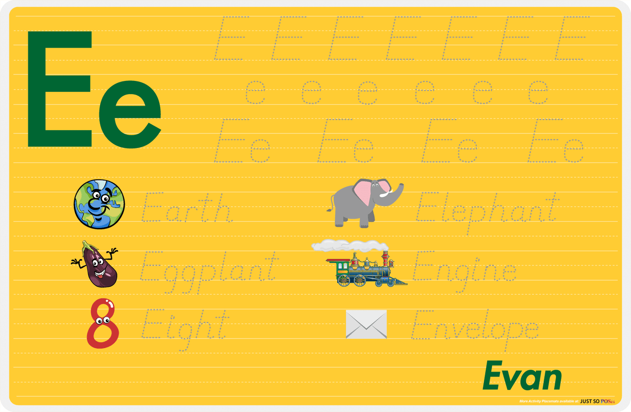 Personalized Activity Placemat - Tracing Letter E - Yellow Background -  View
