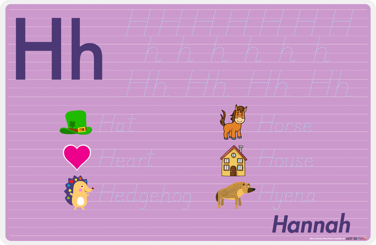 Personalized Activity Placemat - Tracing Letter H - Purple Background -  View