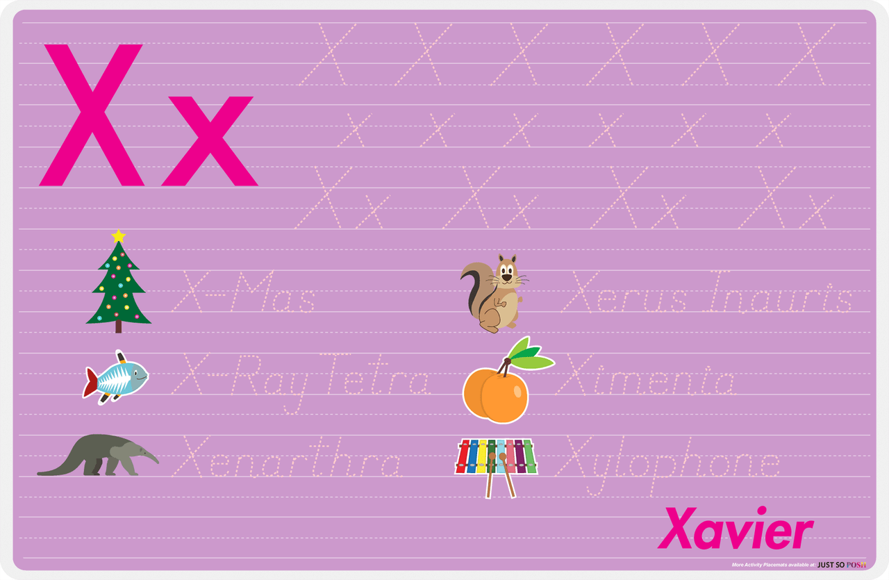 Personalized Activity Placemat - Tracing Letter X - Purple Background -  View