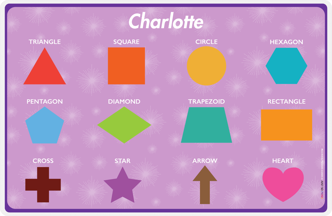 Personalized Activity Placemat - Learning Shapes IV - Purple Background -  View