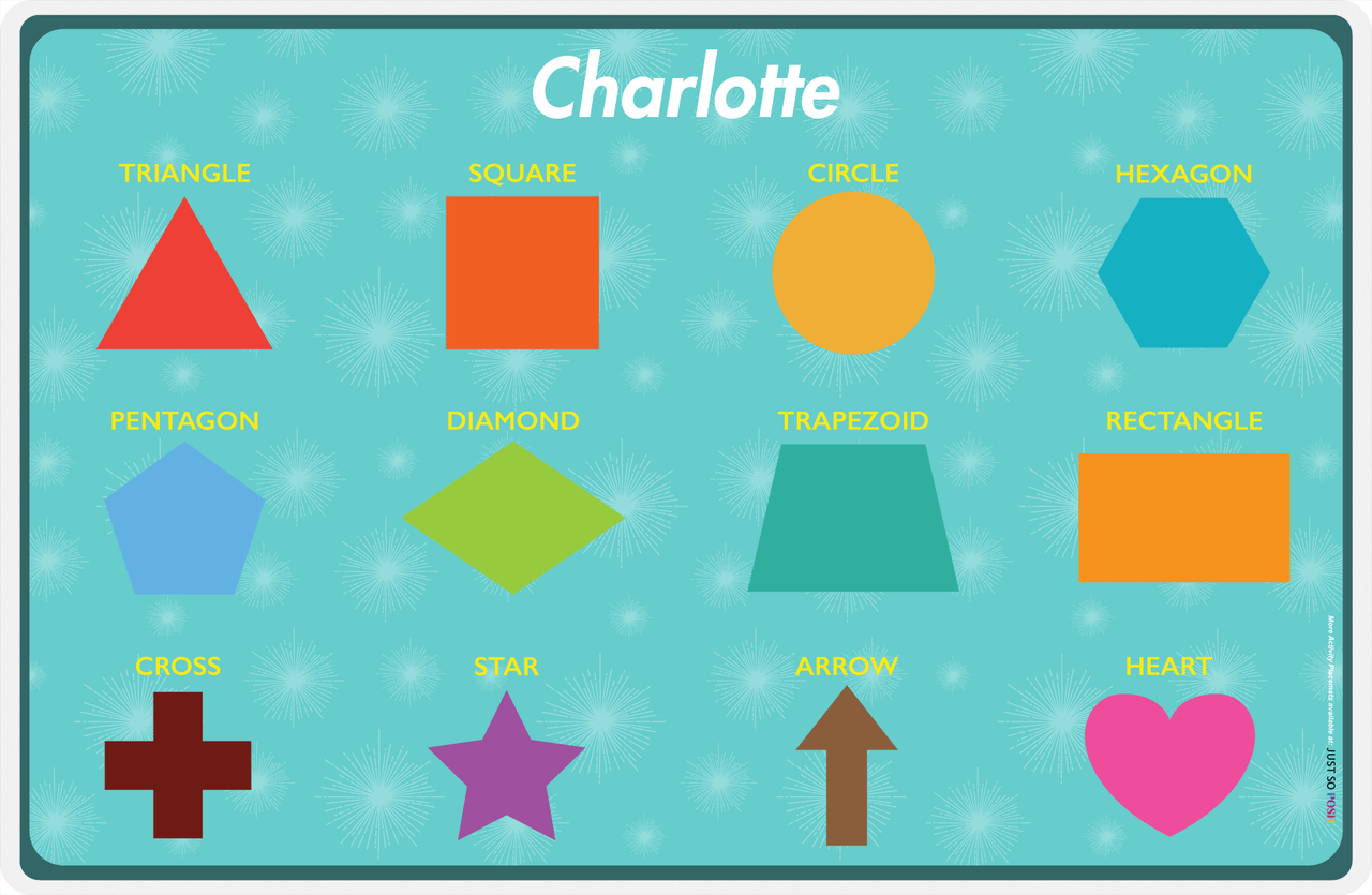 Personalized Activity Placemat - Learning Shapes IV - Teal Background -  View