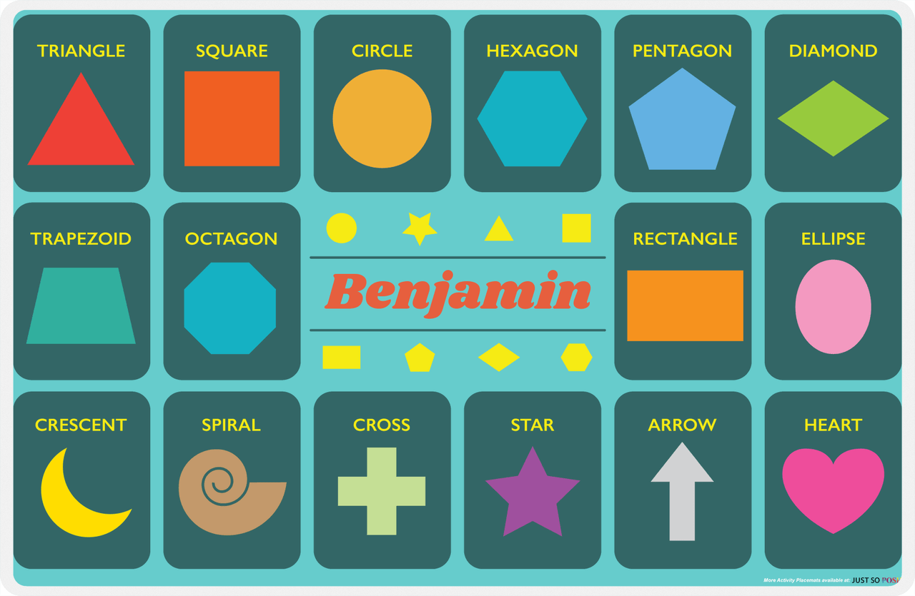 Personalized Activity Placemat - Learning Shapes V - Teal Background -  View