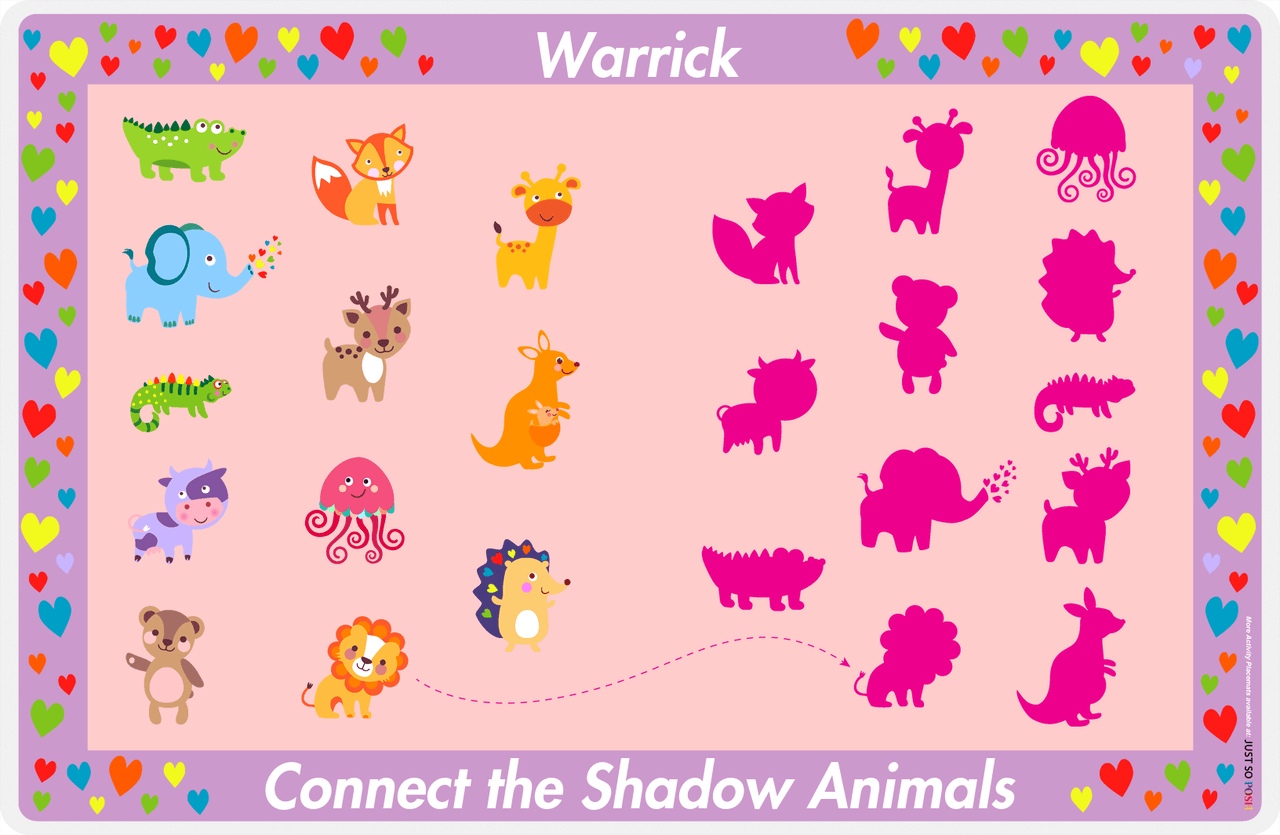 Personalized Activity Placemat - Matching Animals V - Pink Background -  View