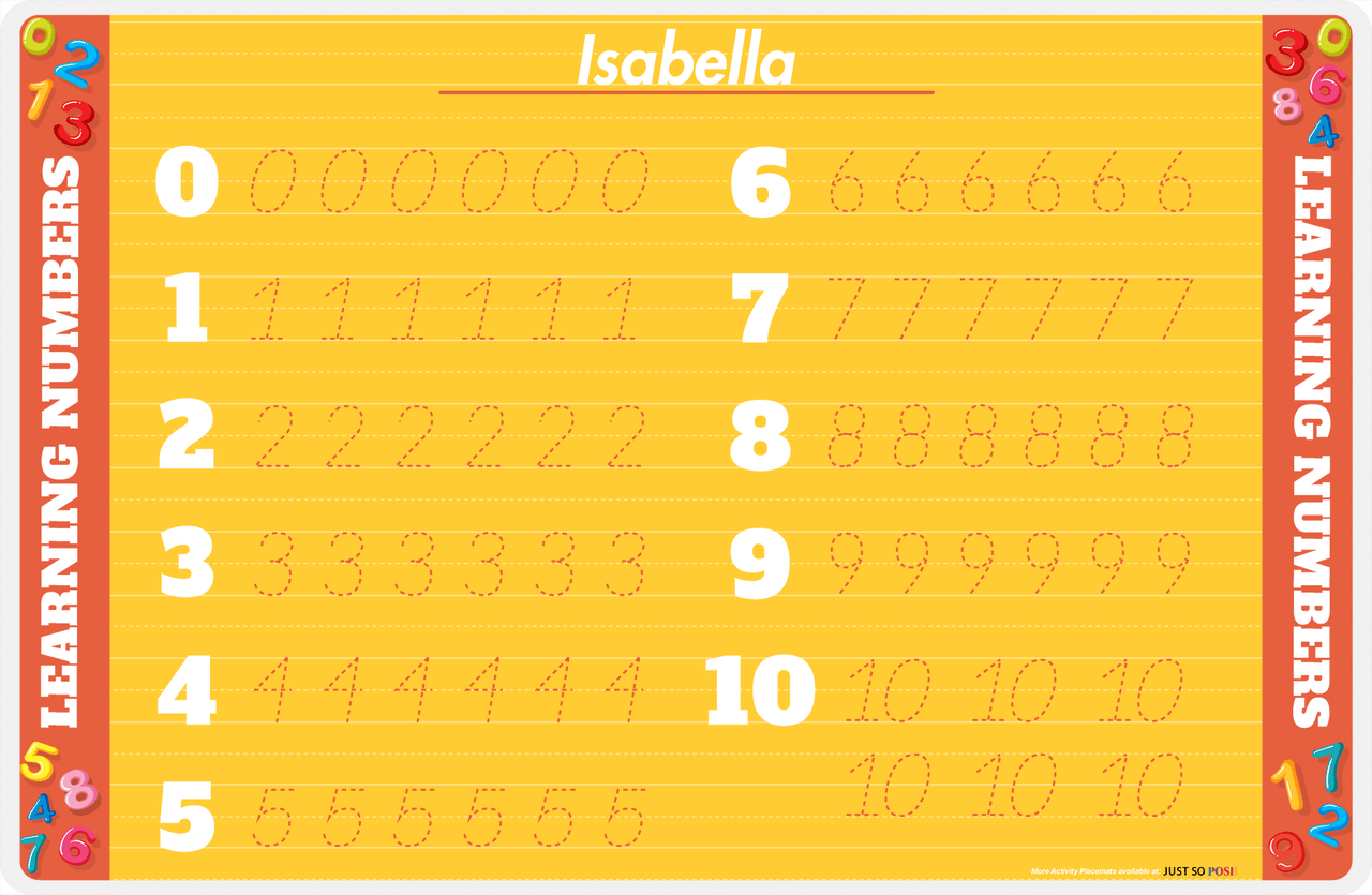 Personalized Activity Placemat - Learning Numbers III - Yellow Background -  View