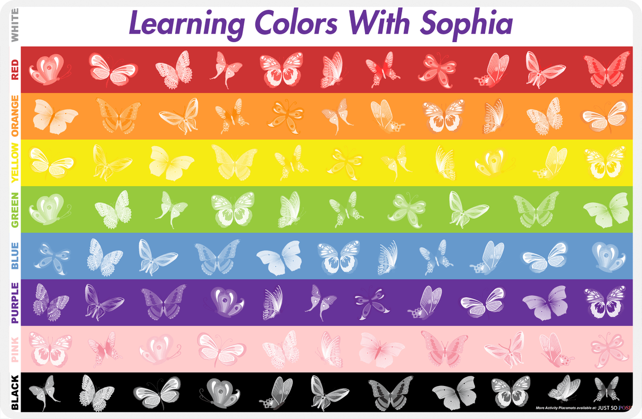 Personalized Activity Placemat - Learning Colors V - Butterflies -  View