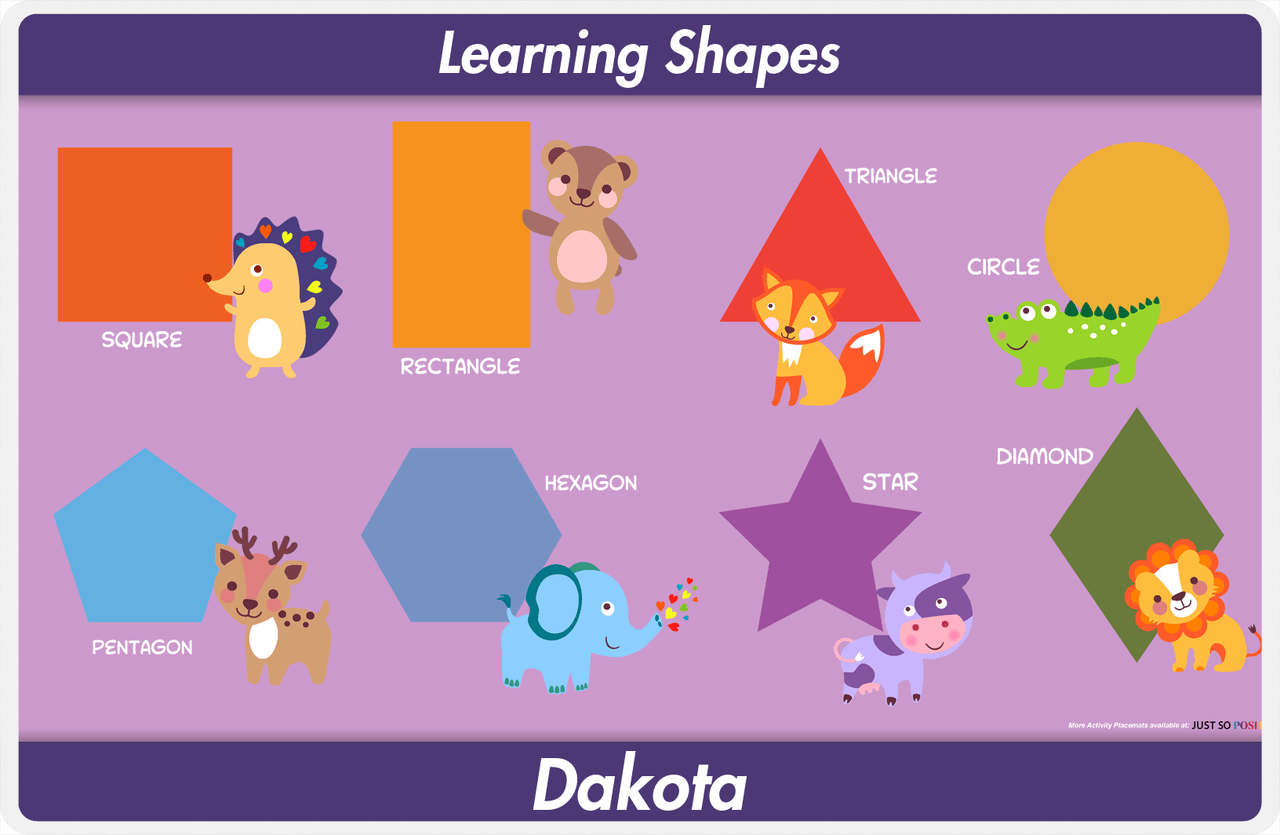 Personalized Activity Placemat - Learning Shapes II - Purple Background -  View