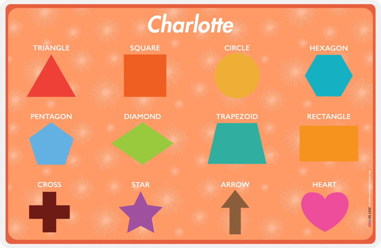 Personalized Activity Placemat - Learning Shapes IV - Orange Background -  View