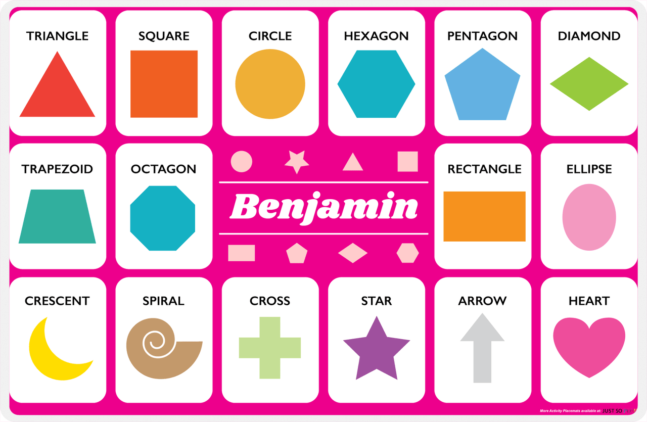 Personalized Activity Placemat - Learning Shapes V - Pink Background -  View