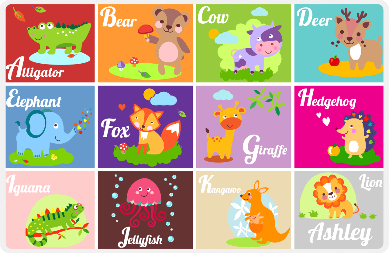 Personalized Activity Placemat - Learning Animals V - Color Squares II -  View
