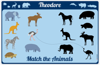 Thumbnail for Personalized Activity Placemat - Matching Animals I - Blue Background -  View