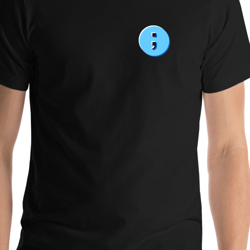 Aesthetic Semicolon T-Shirt - Customizable Text - Black - Shirt Close-Up View