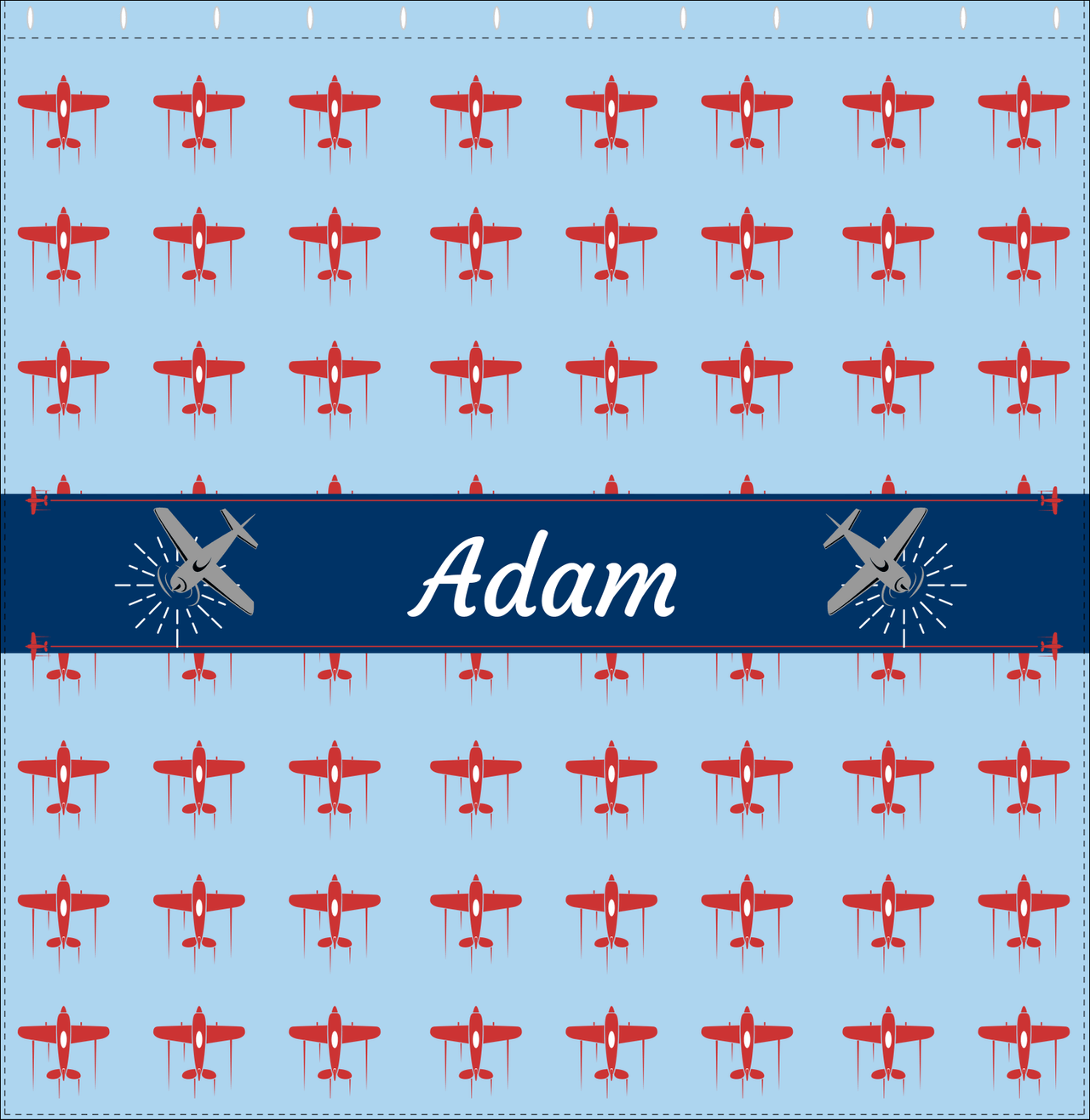 Personalized Airplane Shower Curtain I - Blue Background - Airplane I - Decorate View