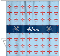 Thumbnail for Personalized Airplane Shower Curtain I - Blue Background - Airplane I - Hanging View