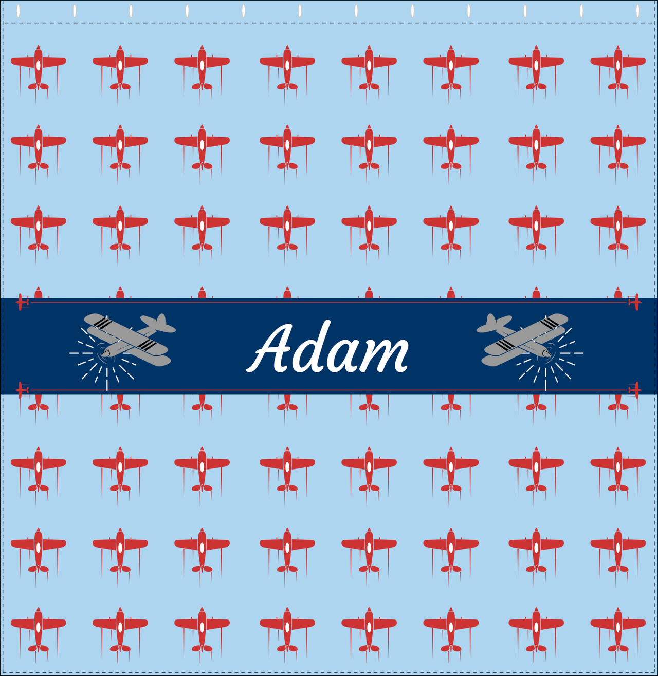 Personalized Airplane Shower Curtain I - Blue Background - Airplane II - Decorate View
