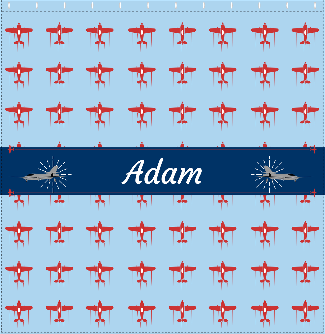 Personalized Airplane Shower Curtain I - Blue Background - Airplane III - Decorate View