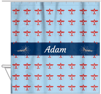 Thumbnail for Personalized Airplane Shower Curtain I - Blue Background - Airplane III - Hanging View