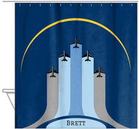 Thumbnail for Personalized Airplane Shower Curtain II - Blue Background - Hanging View