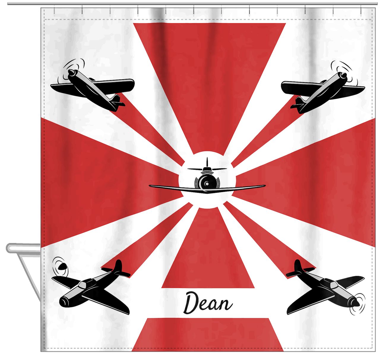 Personalized Airplane Shower Curtain IV - White Background - Airplane I - Hanging View