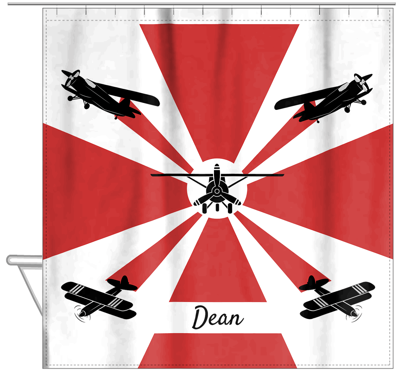 Personalized Airplane Shower Curtain IV - White Background - Airplane II - Hanging View
