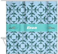 Thumbnail for Personalized Airplane Shower Curtain V - Blue Background - Airplane I - Hanging View