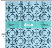 Thumbnail for Personalized Airplane Shower Curtain V - Blue Background - Airplane II - Hanging View