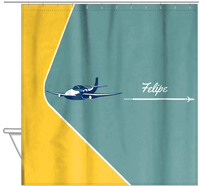 Thumbnail for Personalized Airplane Shower Curtain VI - Teal Background - Airplane I - Hanging View