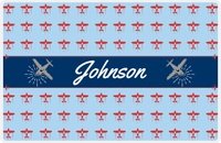 Thumbnail for Personalized Airplane Placemat - Retro I - Plane 1 - Blue Background with Grey Airplanes -  View