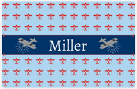 Thumbnail for Personalized Airplane Placemat - Retro I - Plane 2 - Blue Background with Grey Airplanes -  View