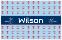 Thumbnail for Personalized Airplane Placemat - Retro I - Plane 3 - Blue Background with Grey Airplanes -  View