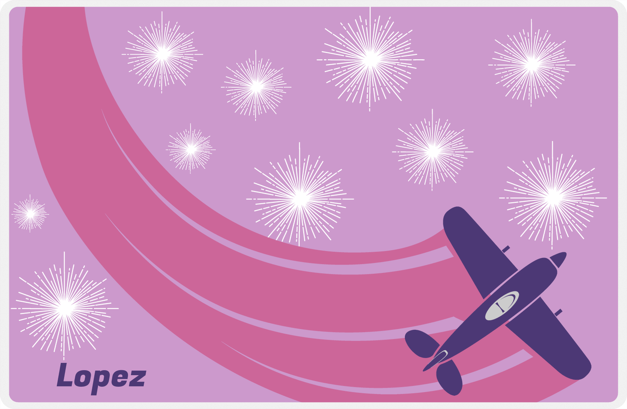 Personalized Airplane Placemat - Jet Trail - Airplane 2 - Lilac Background with Indigo Plane -  View