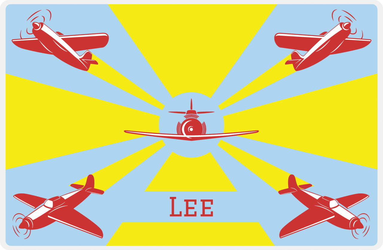 Personalized Airplane Placemat - Retro II - Airplanes 1 - Light Blue Background with Cherry Red Planes -  View