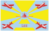 Thumbnail for Personalized Airplane Placemat - Retro II - Airplanes 1 - Light Blue Background with Cherry Red Planes -  View