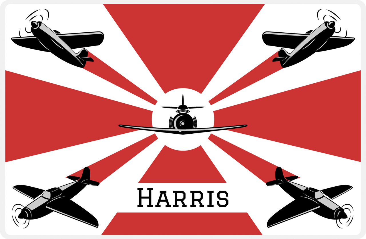 Personalized Airplane Placemat - Retro II - Airplanes 1 - Cherry Red Background with Black Planes -  View