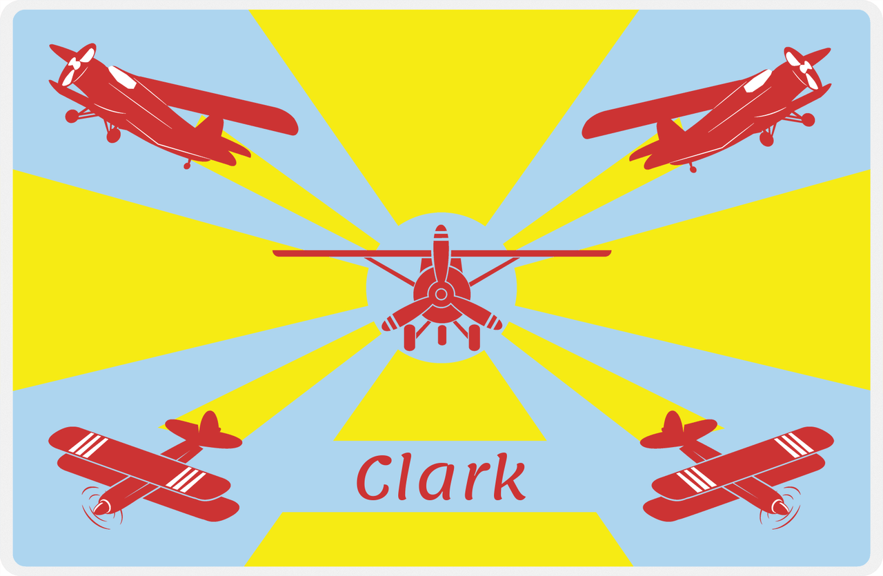 Personalized Airplane Placemat - Retro II - Airplanes 2 - Light Blue Background with Cherry Red Planes -  View